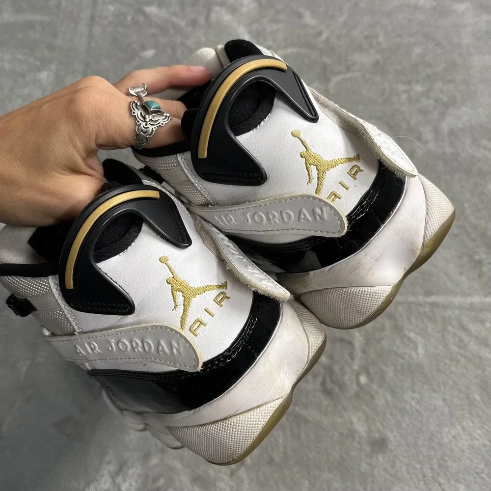 Jordan 6 Rings Shoes Mens Size 8 White Gold Black Basketball Sneakers CW6993-100